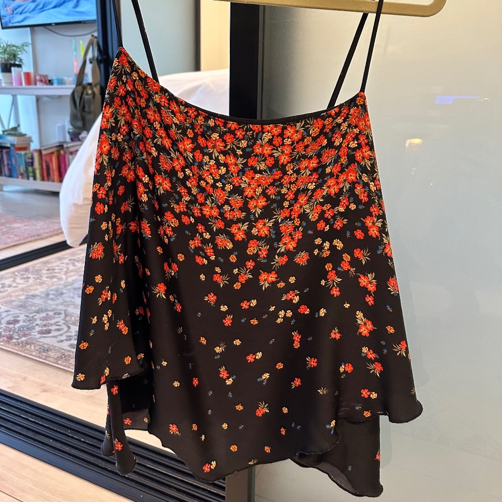 Free People Floral Silk Tank, Size: M